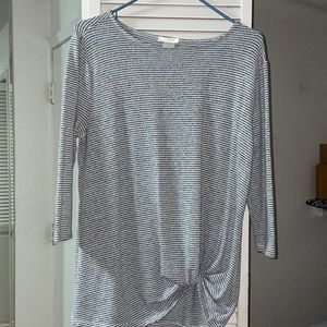 Grey and White Striped Long Sleeve Blouse